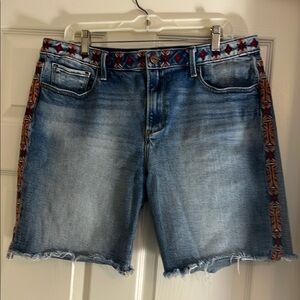 DRIFTWOOD Blue and Red Jean Shorts with Frayed Hems